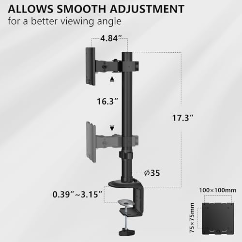 WALI Heavy Duty Single Monitor Arm Desk Mount for 13-49 Inch Screens, Ultrawide Monitor Stand with Full Motion Tilt, Swivel, Rotation, Holds up to 44 lbs, C-Clamp Mount for VESA 75/100mm,(M001S)