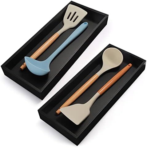 Lixple Bamboo Kitchen Drawer Organizer, 2 Pack, 15" x 6" x 2", Black