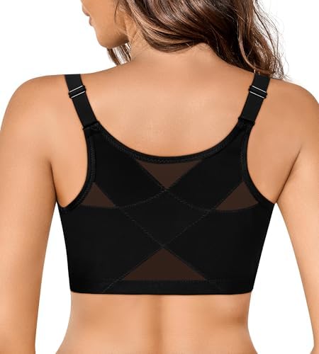 Front Closure Posture Corrector Wireless Bra Back Support Comfy Unlined Bras Full Coverage Bra with Nipple Covers