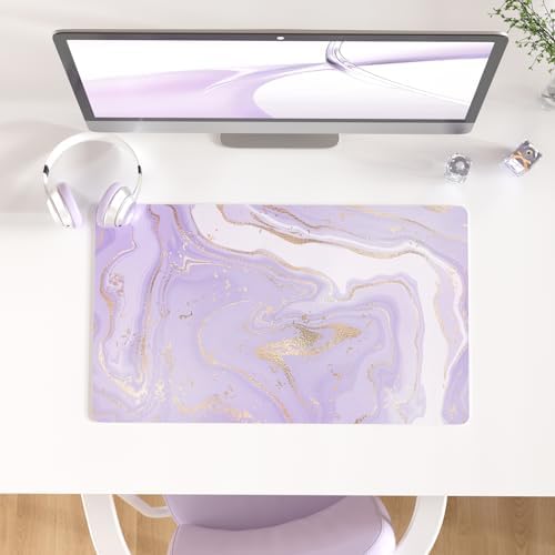 Faux Leather Large Mouse Pad, Office Desk Mat, 23.6"x13.8", Violet Marble