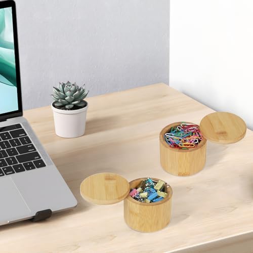 MultiBey Bamboo Paper Clip Holder with Swivel Lid, Wood Container