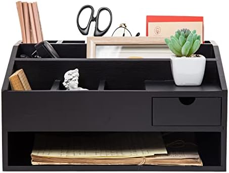 Wood Desk Drawer Organizers with File Organizer Pen holder Office Decor combo for Desk Organization Home can arrange office supplies such as calculators scissors pens note papers, etc. (black)