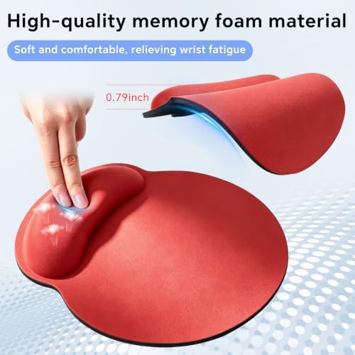 Ergonomic Mouse Pad with Wrist Rest, Lycra Surface, Red