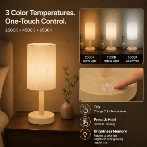 Small Rechargeable Cordless Table Lamp, Nightstand to Desk, Light Oak
