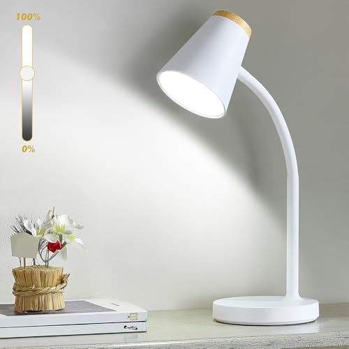 EJIAXIN Desk Lamp for College Dorm Room - Small LED Desk Lamp Touch Dimmable Reading Light for Home Office - Adjustable Flexible Gooseneck Table Lamp for Bedside Bedroom Nightstand White