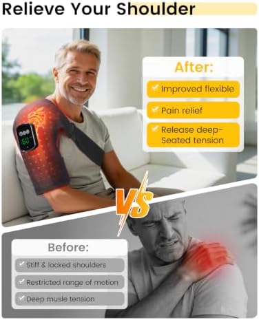 Cordless Red Light Therapy Shoulder Wrap with Vibration Massage, 5000mAh