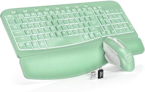 SABLUTE Wireless Keyboard and Mouse Combo, Ergonomic Wave with Wrist Rest
