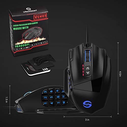 UtechSmart Venus Pro Wired MMO Gaming Mouse - 16400 DPI RGB