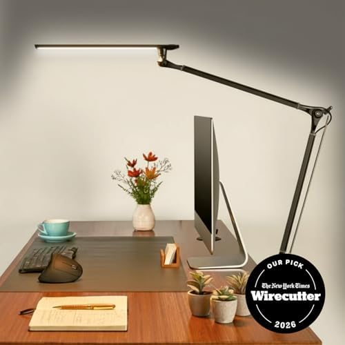 UPLIFTDESK E7 LED Desk Lamp with Clamp - Adjustable 3 Color Modes, Dimmable Black Architect Light for Standing Desk, Home Office, Dual Monitor Computer Work
