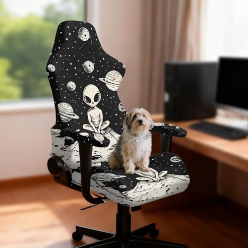 Gaming Chair Cover Stretchable Out Space Alien Computer Desk Chair Cover with Armrest Covers,4Pc/Set Soft Non Slip Office Chair Covers Slipcovers