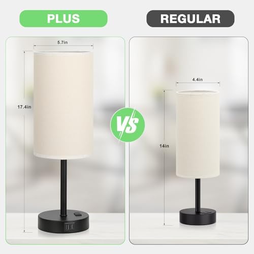 Dicoool 17.4" Bedside Lamp for Bedroom - Dimmable Touch, USB A+C, AC Outlet