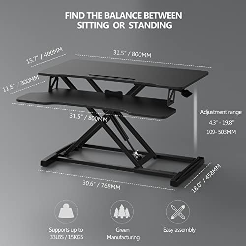 FITUEYES Height Adjustable Standing Desk 32” Wide Sit to Stand Converter