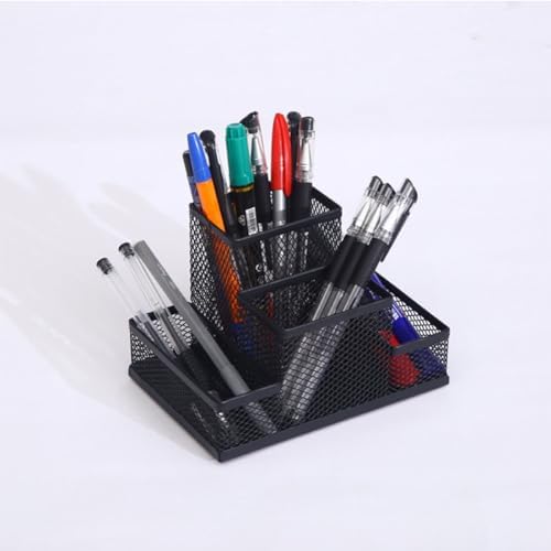 Desk Organizer Desktop Mesh Pen Pencil Holder Caddy with 4 Compartments, Office Home School Classroom Accessories Cool Supplies