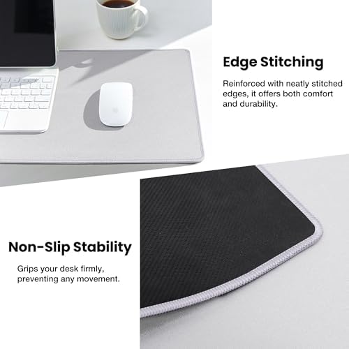 ALOANES Silvery Waterproof Desk Mat, Large Mouse Pad with Extended Mouse Mat, with Anti Slip Base, Stitched Edge, Grain Jacquard Surface, Perfect for Gamer, Office & Home, 3XL(15.74''x35.43''x0.12'')