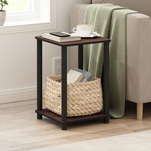 Furinno Turn-N-Tube Toolless 2-Tier Side Table, Open Shelf, Cherry Oak