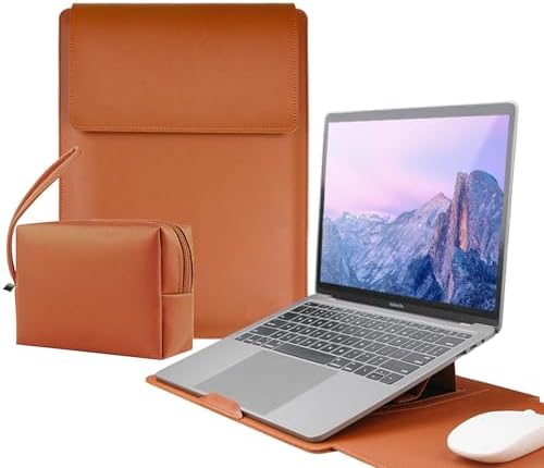 13 Inch Laptop Sleeve for Mac NEO, Precision-Fit Leather Case with Stand and Mouse Pad, Slim Protective Computer Sleeve with Accessory Pouch, Soft Lining,Brown
