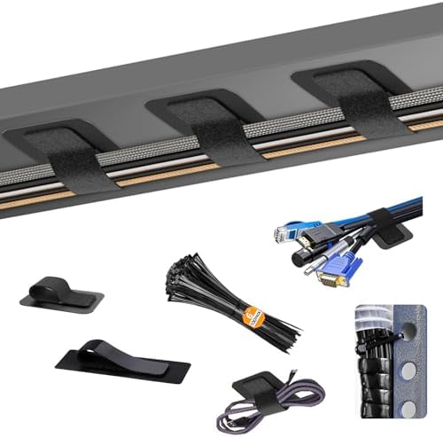 Under Desk Cable Management Kit: 20 Adhesive & 100 Zip Ties Black