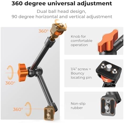 K&F CONCEPT 11" Magic Arm with ARRI 1/4" Screw 360° Ball Heads