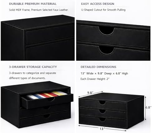 UnionBasic Document Organizer, 3-Drawer File Cabinet Document Storage Box, Office Desktop Filing Organizer, Black
