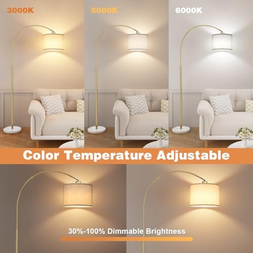Ambimall Dimmable Arc Floor Lamp with Remote, Color Temp Adjustable, Marble