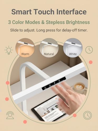 LED Desk Lamp, 2-in-1 Desk Base & Clamp, 23.6 Inch Extra Wide 18W 1200LM, 3 Color Modes Dimmable Eye-Caring Task Lamp for Home Office, Gaming, Study, Reading