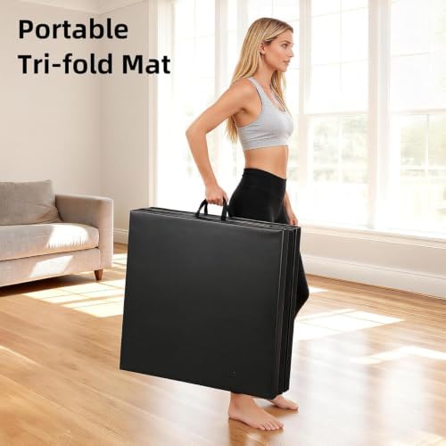 ZENY 2’’ Thick Tri-fold Folding Gym Exercise Mat Extra Thick Gymnastics Mat Tumbling Mat with Carrying Handles for Home Workout, Core Workouts, Stretching, MMA, Yoga