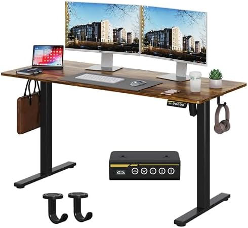 55 x 24 Inch Electric Standing Desk, 3 Memory Presets, Brown