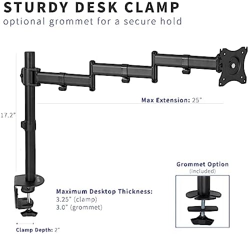 VIVO Single 13 to 32 inch Computer Monitor Desk Mount, Extra Long Adjustable Arm, VESA Stand for 1 Screen, Max VESA 100x100, Black, STAND-V101N