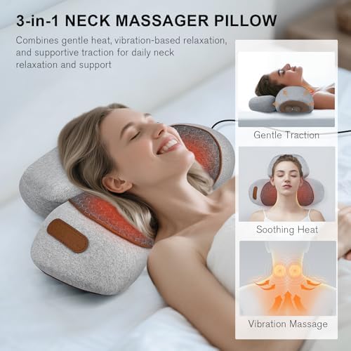 Neck Massager Pillow with Heat & Air Traction, Ergonomic Cervical Support