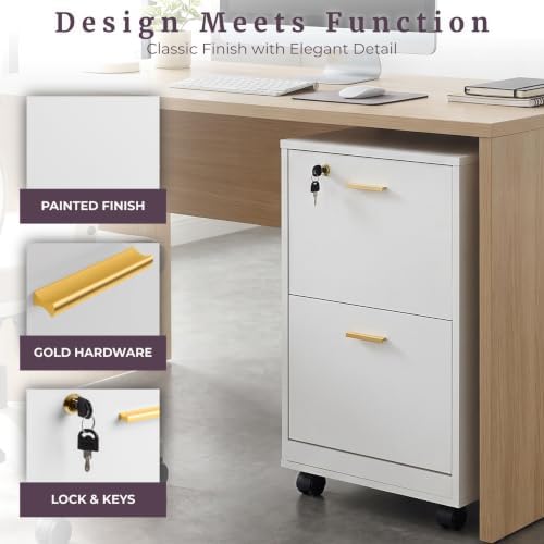 Lavish Home 2-Drawer Wooden File Cabinet with Lock, White, 16” x 27”