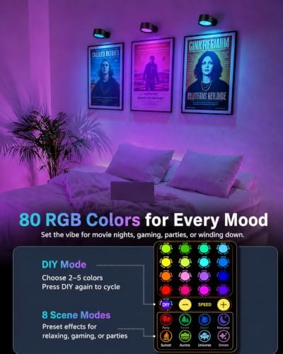 RGB Wall Sconces, Rechargeable Magnetic Lights with Remote, 2 Pack