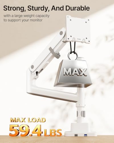 monTEK Ultrawide Monitor Arm Max 57",Height Adjustable 25.5",with USB，White