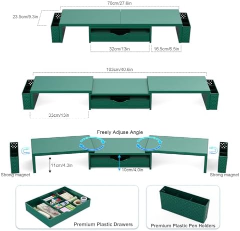 Spacrea Dual Monitor Stand Riser with Drawer and 2 Pen Holders