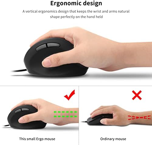 Sokelinn-six Wired Vertical Mouse,Right Hand Ergonomic Gaming Mouse 800 1200 1600 DPI Adjustable USB Optical Wrist Healthy Mice Mause for Laptop PC Computer (Black)