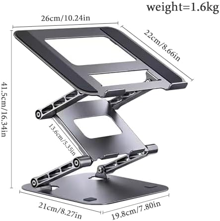 Adjustable Laptop Stand with 360°,3-Tier Ergonimic Foldable Sitting/Standing Laptop Riser for Desk Compatible Rotating Base