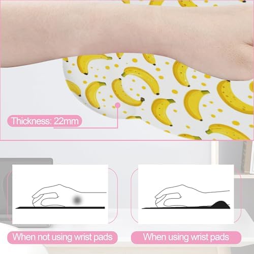 Cute Banana Mouse Pad with Wrist Rest Set, 3-in-1 Wrist Support Mousepad Set, Gaming Mat Pad with Anti-Skid Base,Ergonomic Memory Foam Mouse Pad Set for Women, Office, Typing, Gaming