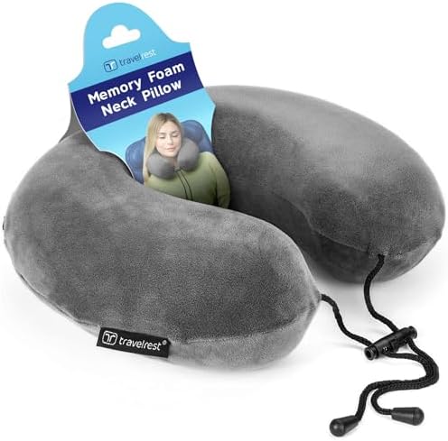 TRAVELREST Curl Neck Pillow Travel Essentials - Memory Foam Support - Grey