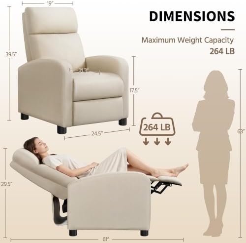 Yaheetech Recliner Chair with 3 Adjustable Angles Living Room Chairs Beige