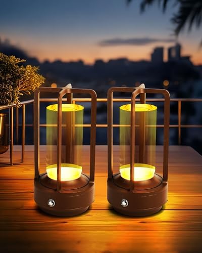 Set of 2 Cordless Table Lamps Rechargeable Desk Lamps Brown