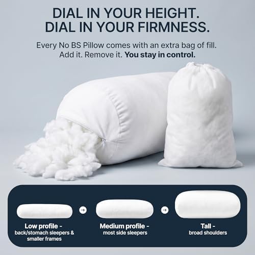 No BS Pillow™ - Adjustable Post-Injury/Surgery Neck Support Pillow, Cervical Spine & Shoulder Recovery Pillow, Customizable Loft for Neck Pain, Side/Back/Stomach Sleepers