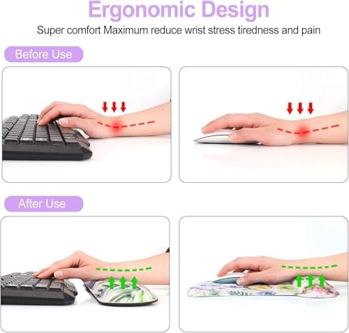 Keyboard Pad Wrist Rest Mouse Pad, ToLuLu Gel Ergonomic Mouse Pads for Computer Laptop Office, Mousepad Keyboard Wrist Support Memory Foam for Easy Typing & Pain Relief, Purple Floral Yellow Butterfly