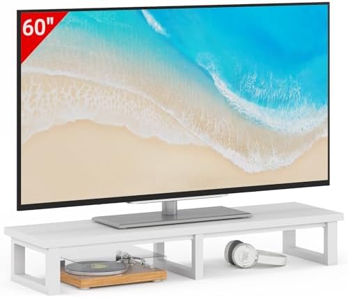 YAOHUOO 45" Large TV Riser for 32-60 inch TV, TV Riser Stand Shelf,White