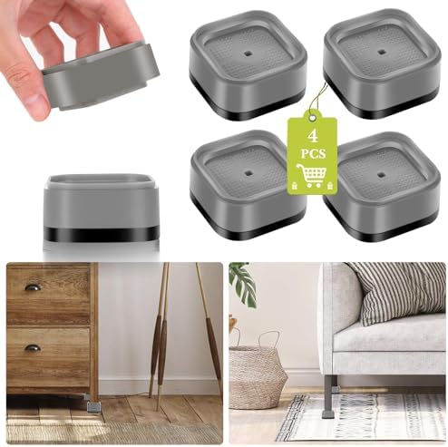 4 Pack Furniture Risers 1 Inch, Adjustable Bed Risers Heavy Duty for Table Desk Couch Chair Sofa Cabinet Bed Legs Dorm, Square Stackable Bed Raisers Blocks Lift Height 1", 2" or 3", Grey