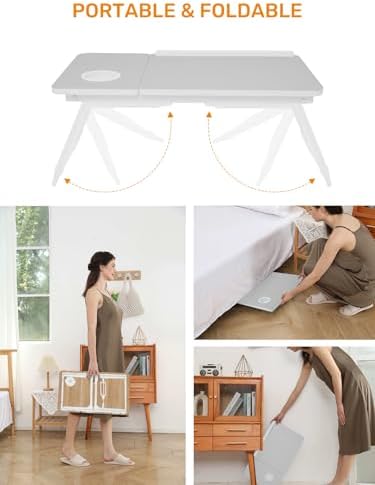 Lap Desk for Couch/Sofa/Floor, 5-Angle Adjustable Bed Desk with Foldable Legs &Cup Holder, Light Weight Bed Tray Table for Writing/Eating/Reading, Portable Laptop Stand for Adults, Kids