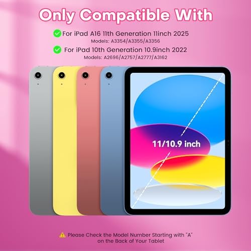 YBING for iPad A16 Case with Keyboard /11th Gen (2025) & iPad 10th Gen 10.9” (2022), 7-Color Backlit Detachable Keypad, 360° Rotating Magnetic Cover with Pencil Holder (Watermelon Red)