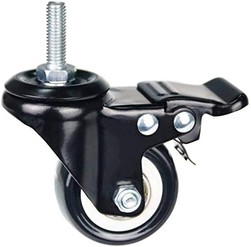 2 Inch Caster Wheels Metric Size M8×25mm Threaded Stem Casters Castors Wheels, 360 Degree Direction Double Brakes Industrial Wheel Furniture Caster for Carts and DIY Tools Pack of 4