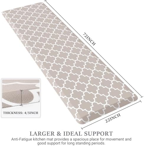 WISELIFE Anti Fatigue Mats for Kitchen Floor, 22" x 72", 4/5 Inch, Khaki