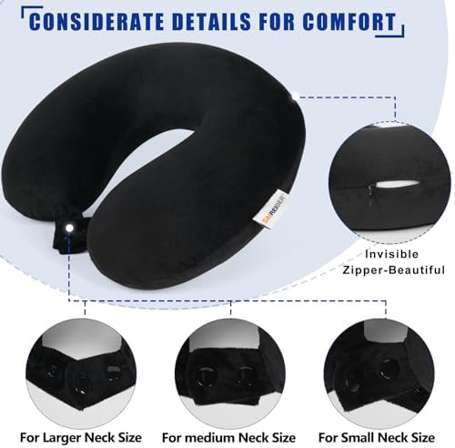 SAIREIDER Travel Pillow 100% Pure Memory Foam Travel Neck Pillow with Storage Bag, Airplane Pillow for Traveling、Car、Home、Office，Washable Cover（Black）