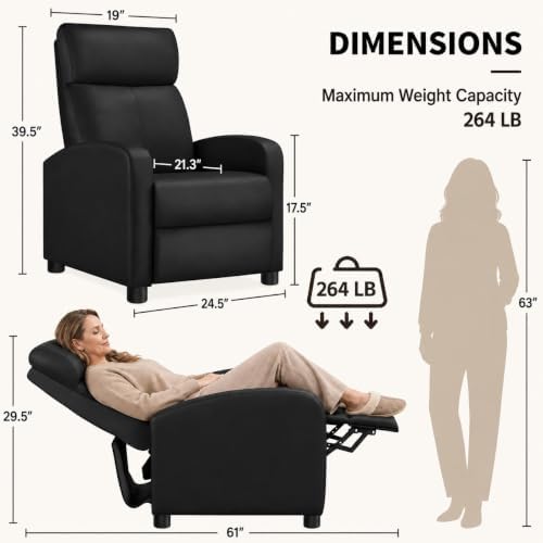 Yaheetech Recliner Chair with 3 Adjustable Angles Living Room Chairs Black