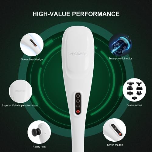 MEGAWISE Handheld Back Massager, Body Massager Adjustable Speed, Off-White